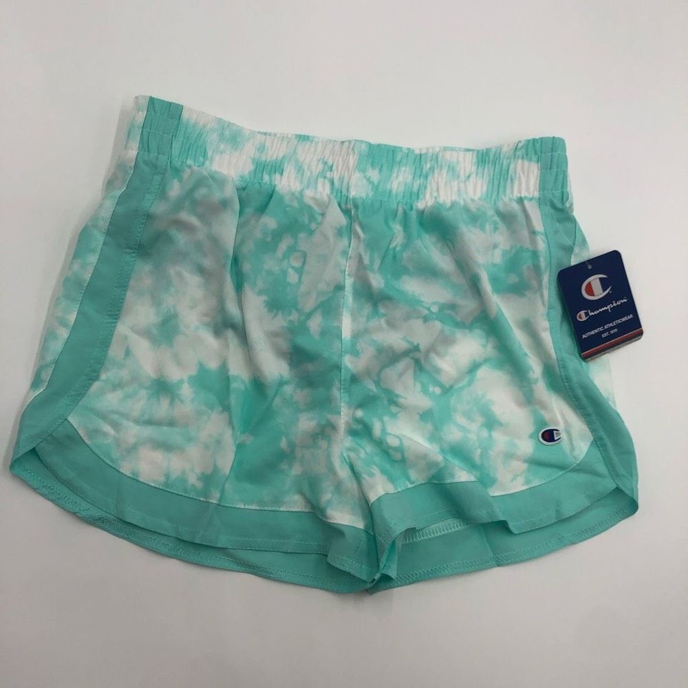 New Authentic Champion Aruba Blue Tie Dye Woven Shorts For Girls Size Large